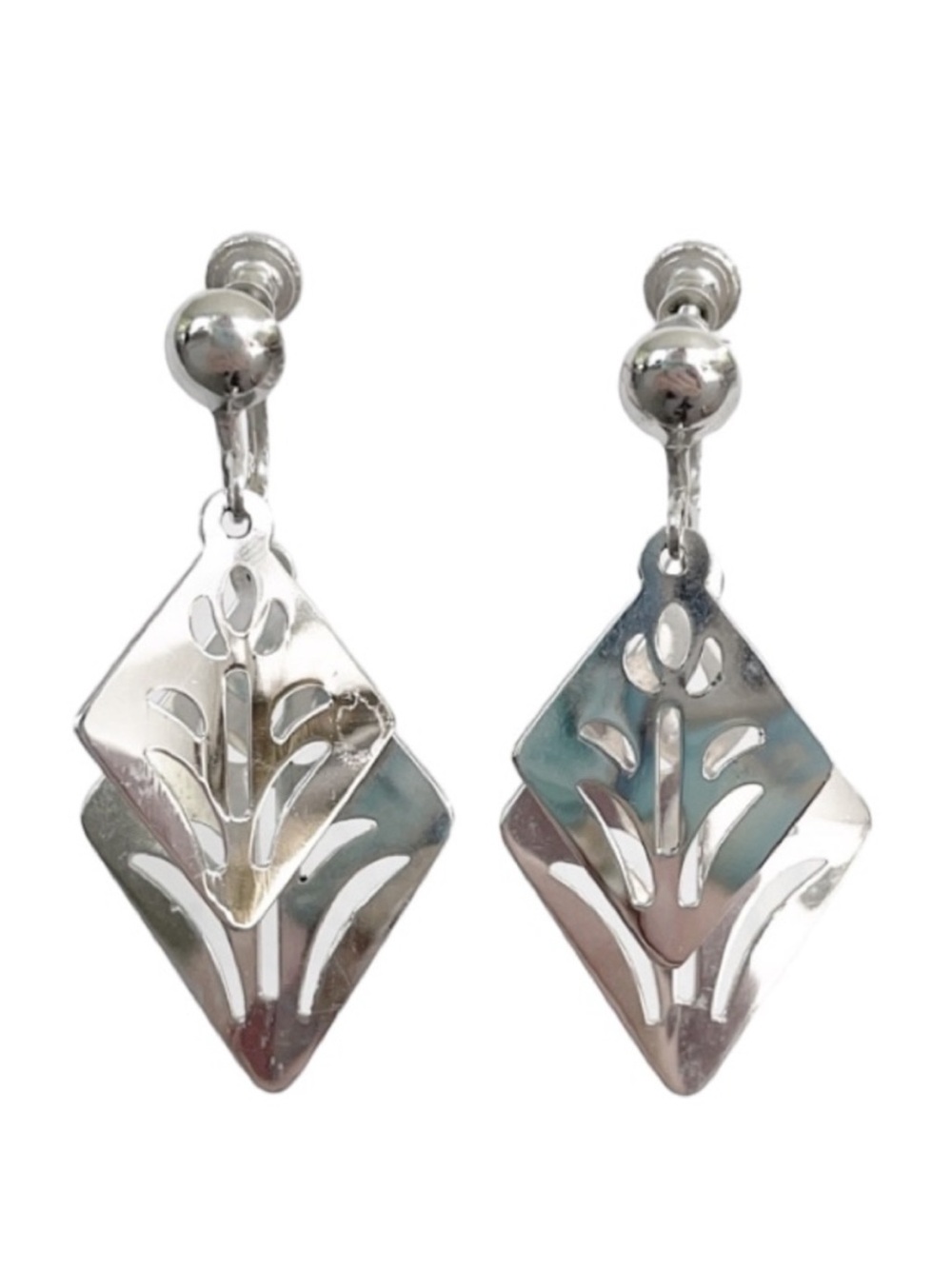 Vintage 3D silver layered cutout earrings